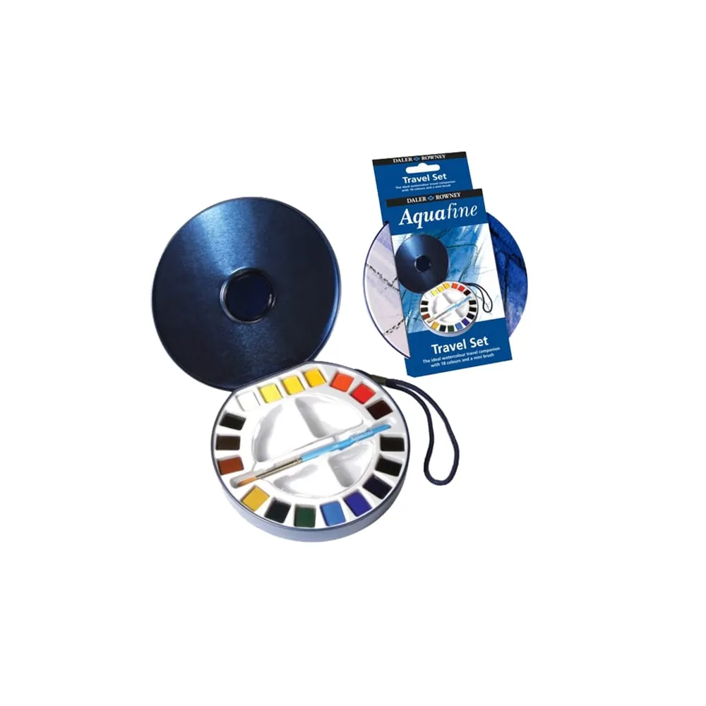 Acquerelli Aquafine Godet - colori assortiti - Daler Rowney - scatola in metallo 18 acquerelli + pennello + 2 tavolozze