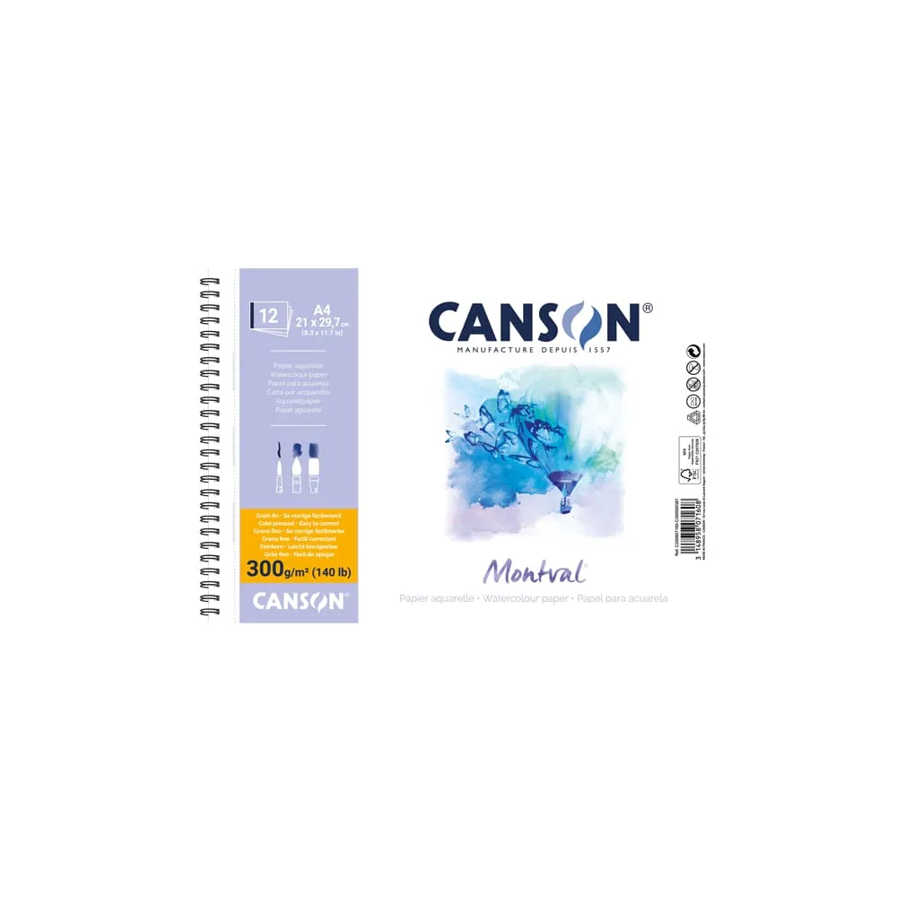 Album spiralato lato corto Montval - A4 - 300 gr - 12 fogli microperforati - Canson