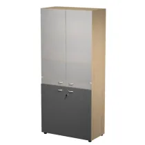 Armadio alto con ante superiori in vetro Essence - con serratura - 90 x 45 x 200 cm - rovere/antracite