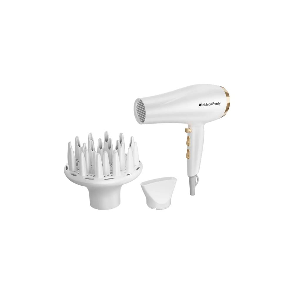 Asciugacapelli Gold Style - 2200 W - 21 x 9 x 26,4 cm - bianco/oro - Melchioni family