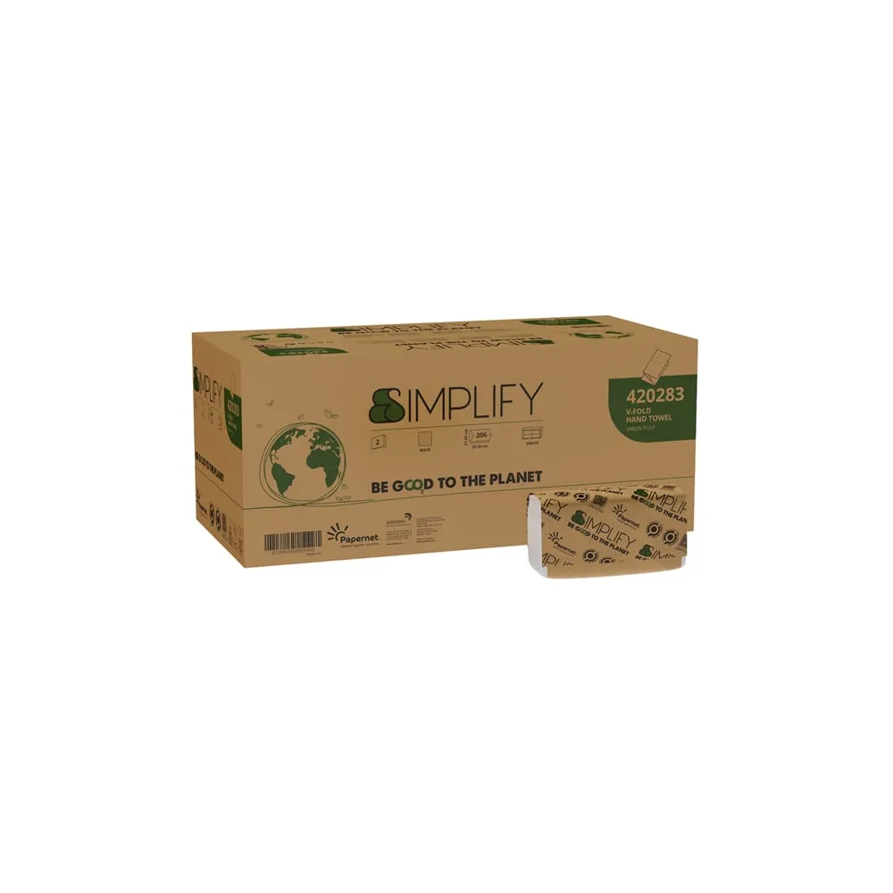 Asciugamani piegati a V Simplify - 21 x 20,3 cm - goffratura a onda - 16,5 gr - bianco - Papernet - conf. 206 pezzi