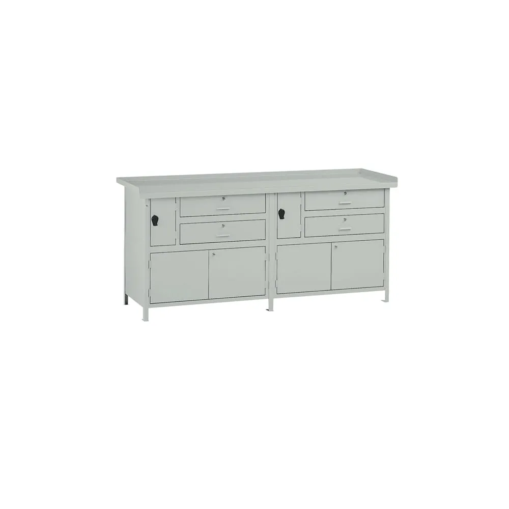 Banco da lavoro - con 4 cassetti e 2 vano - 200 x 67 x 90 cm - grigio - Tecnotelai
