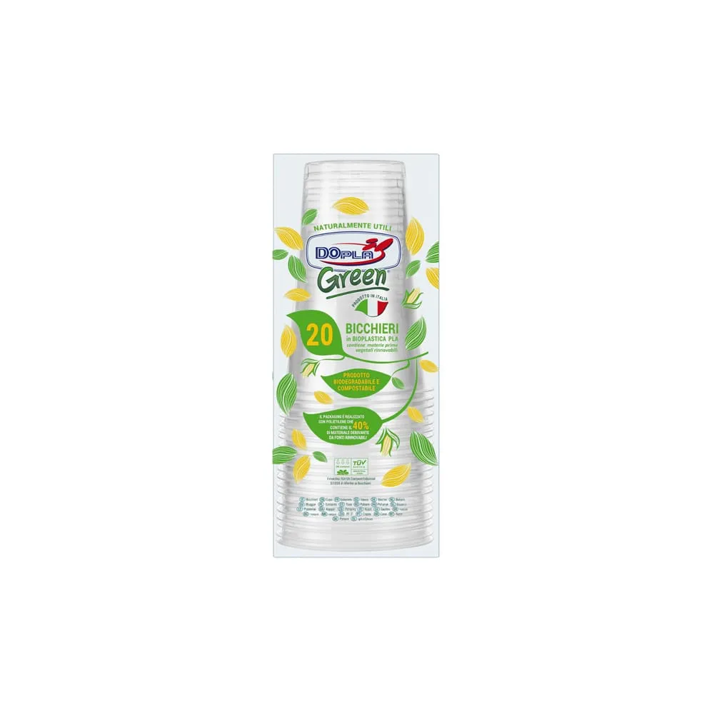 Bicchiere birra in PLA - 390 ml - trasparente - Dopla Green - conf. 20 pezzi
