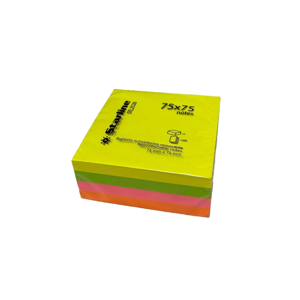 Biglietti adesivi Cubo - assortito neon - 75 x 75mm - 70gr - 320 fogli - Starline