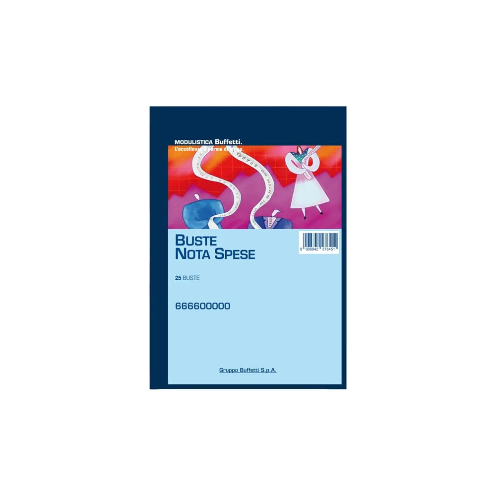 Blocco buste nota spese - staccabili - 23 x 16 cm - Data Ufficio - conf. 25 buste