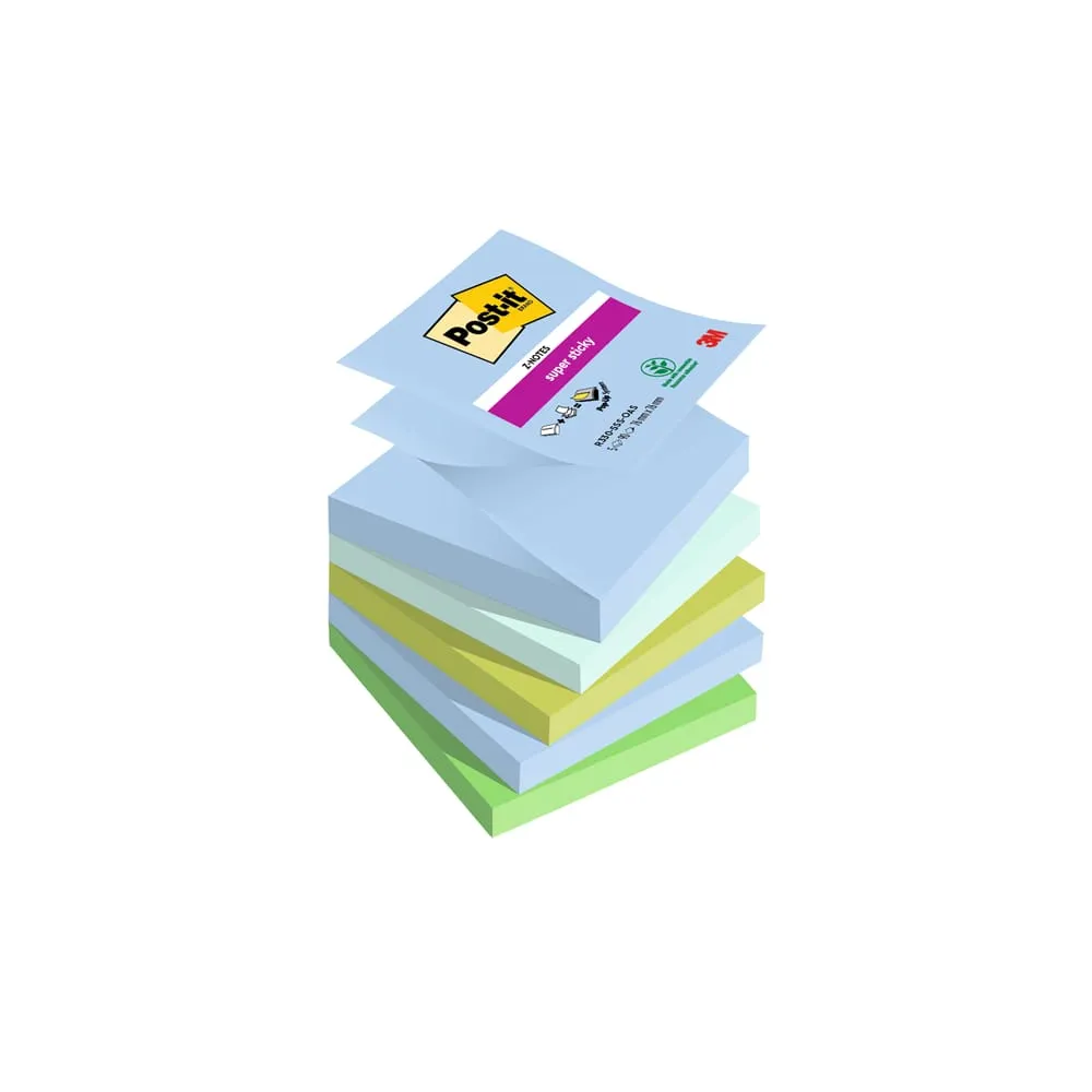 Blocco Post-it Super Sticky Z Notes - R330-5SS-OAS - 76 x 76 mm - colori Oasis - 90 fogli - Post-it - conf. 5 pezzi