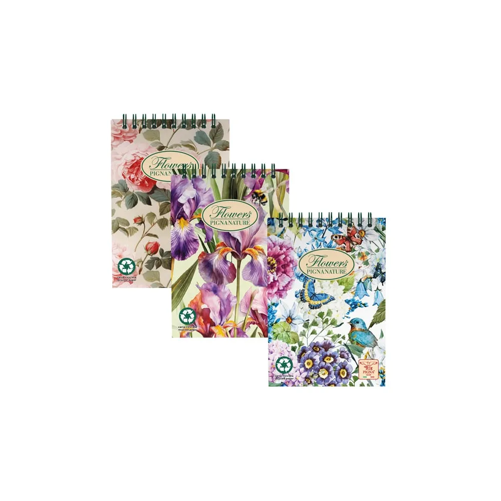 Blocco spirale Nature Flowers - A5 - 5mm - 50 fogli - 80 gr - spiralato sul lato corto - Pigna