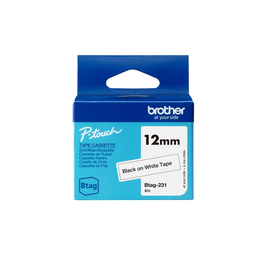 Brother - Nastro -  Nero/Bianco - BTAG231 - 12mm x 4mt