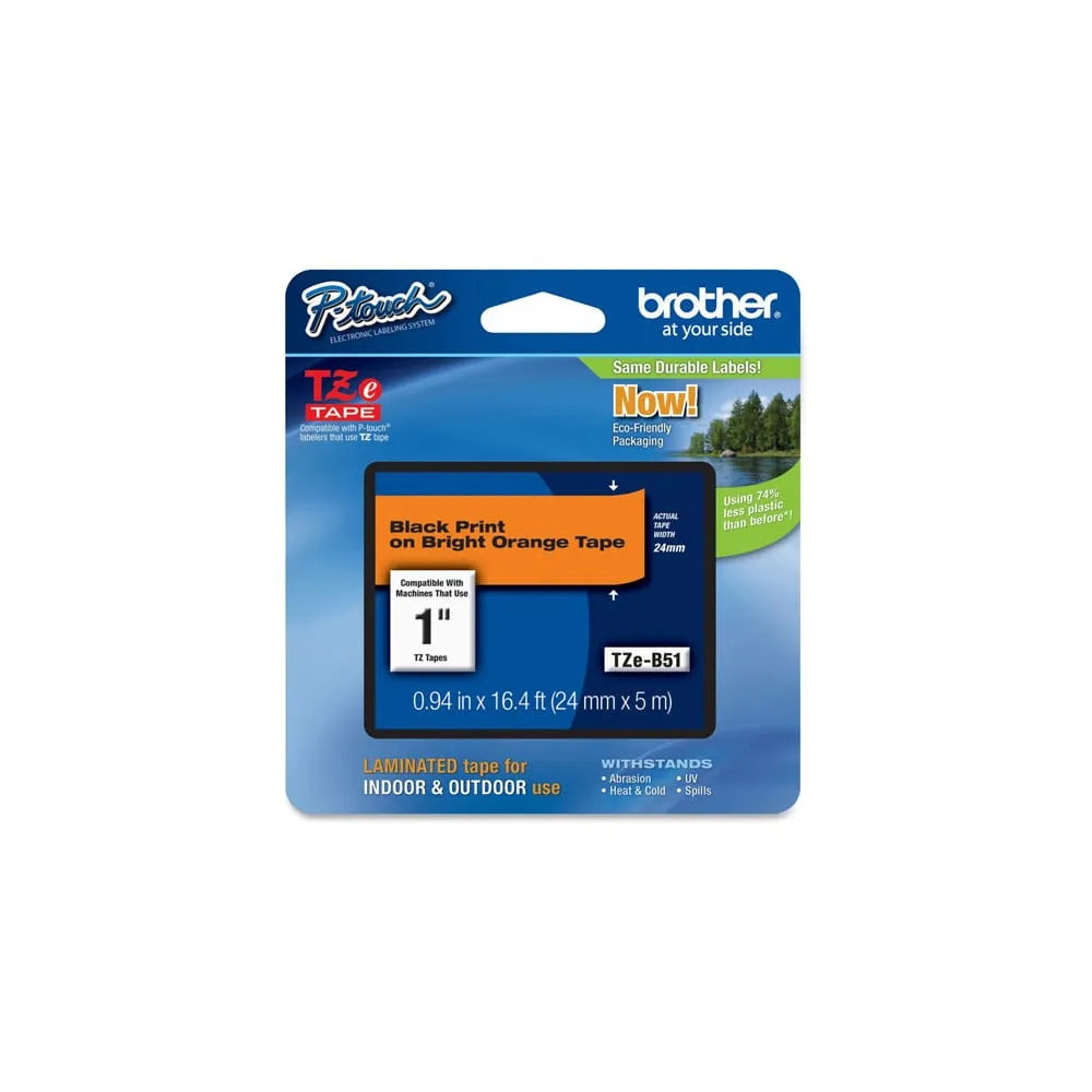 Brother - Nastro laminato fluorescente - Nero/Arancio fluo - TZEB51 - 24mm x 5mt