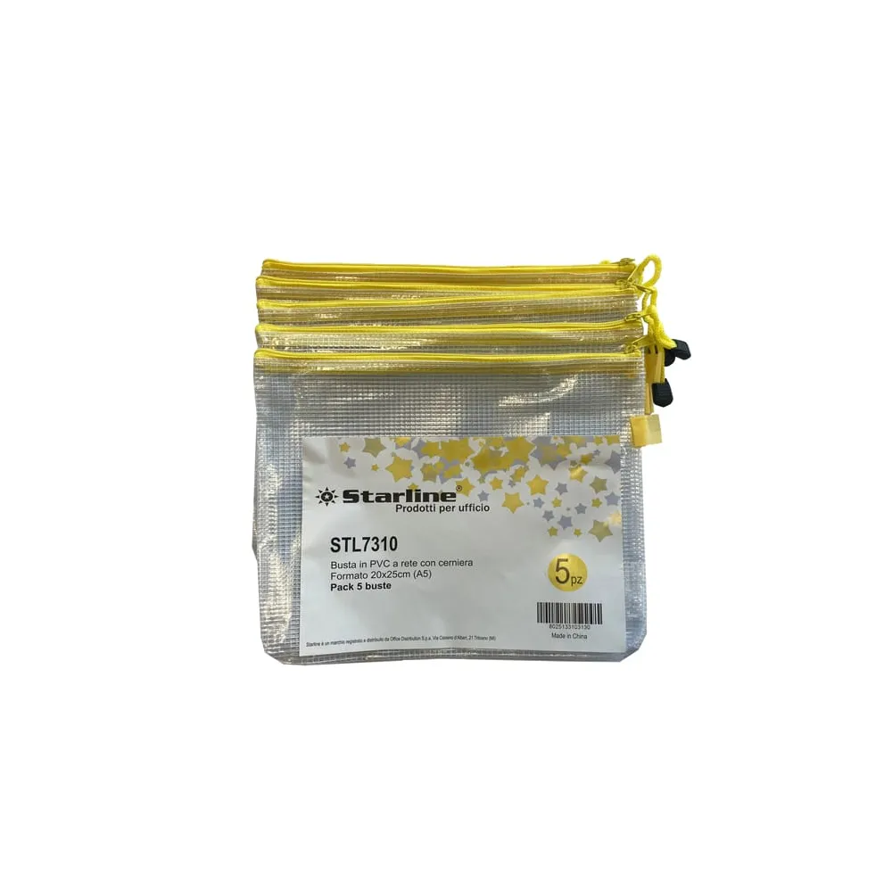 Busta a rete con cerniera gialla - PVC - 20 x 25 cm - trasparente - Starline