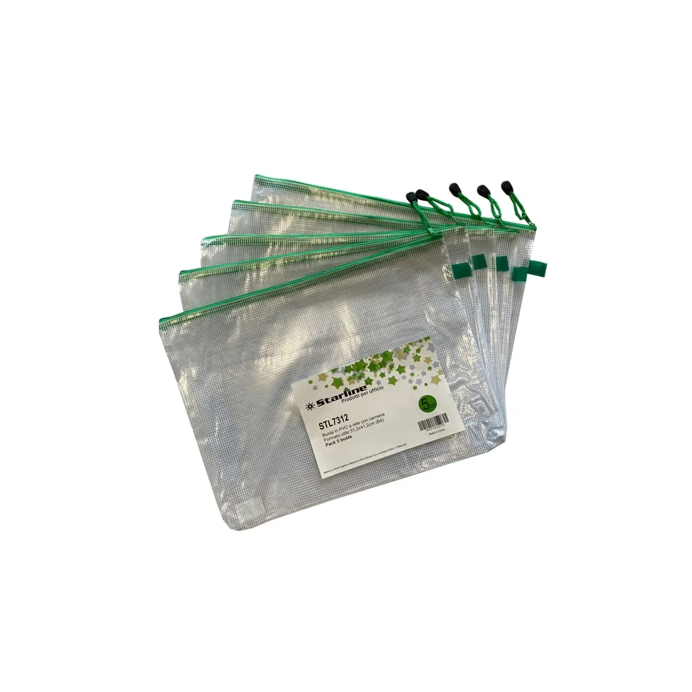 Busta a rete con cerniera verde - PVC - 31,2 x 41,2 cm - trasparente - Starline