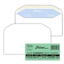 Busta Busta Silver Matic FSC - senza finestra - gommata - 11 x 23 cm - 80 gr -  bianco - Pigna Envelopes - conf. 25 pezzi