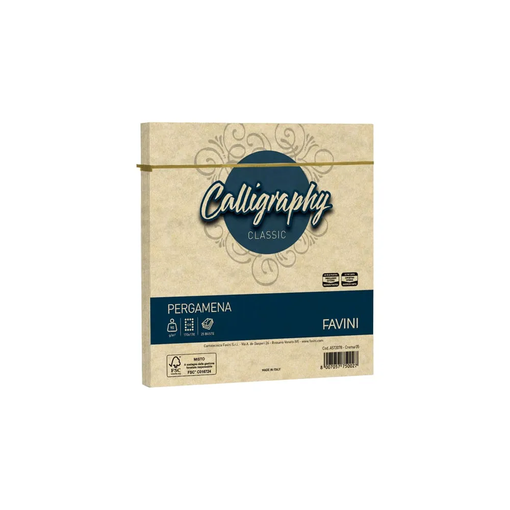 Busta Calligraphy Pergamena - 170 x 170 mm - 90 gr - crema 05 - Favini - conf. 25 pezzi