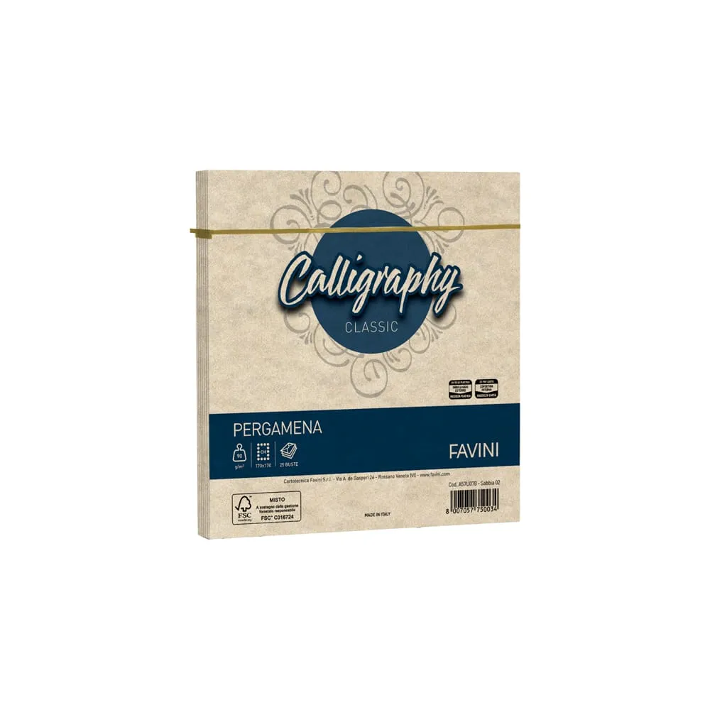 Busta Calligraphy Pergamena - 170 x 170 mm - 90 gr - sabbia 02 - Favini - conf. 25 pezzi