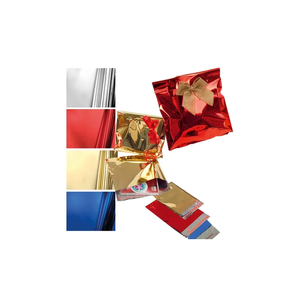 Busta regalo - con patella adesiva - 25 x 40 + 5 cm - 30 micron - PPL - metal lucido - argento - PNP - conf. 50 pezzi