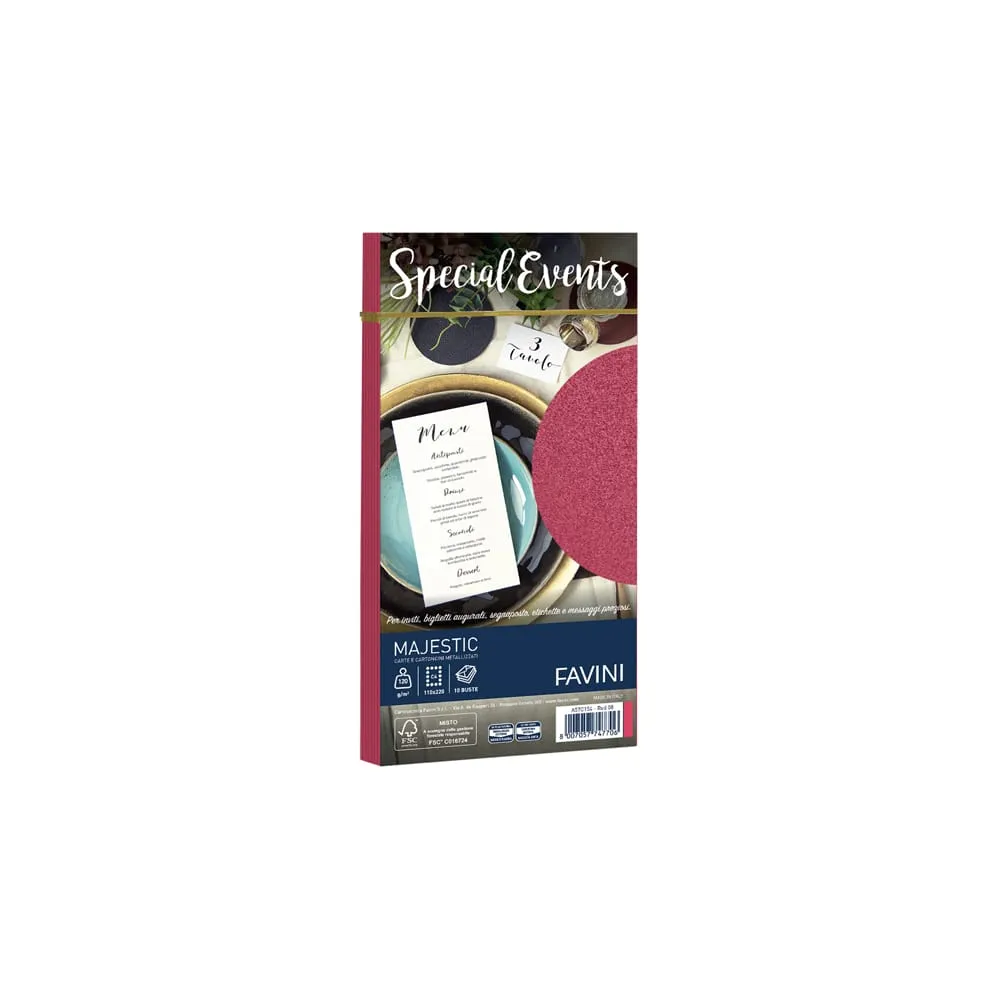Busta Special Events metal - 110 x 220 mm - 120 gr - rosso - Favini - conf. 10 buste