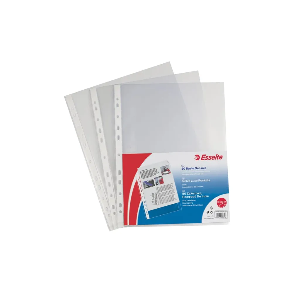 Buste forate CopySafe - DeLuxe - liscio - 22 x 30 cm - trasparente - Esselte - conf. 50 pezzi