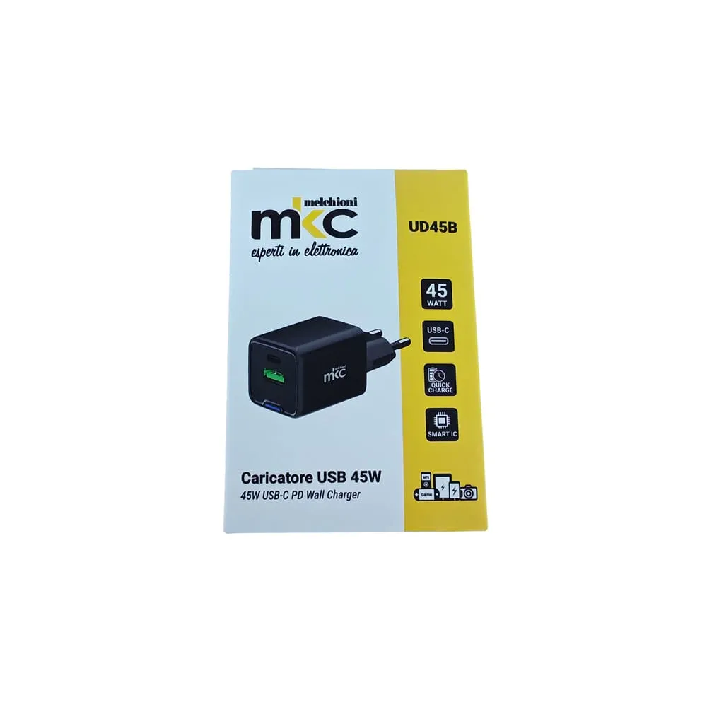 Caricatore USB -  45W -  1 USB-C + 1 USB-A - Nero - MKC Melchioni