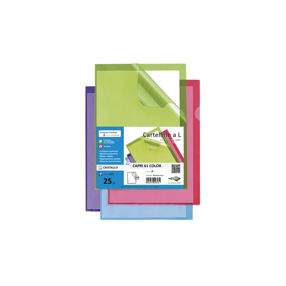 Cartellina a L Capri 61 color - A4 - PVC - liscio pesante - lilla - Sei Rota - conf. 25 pezzi