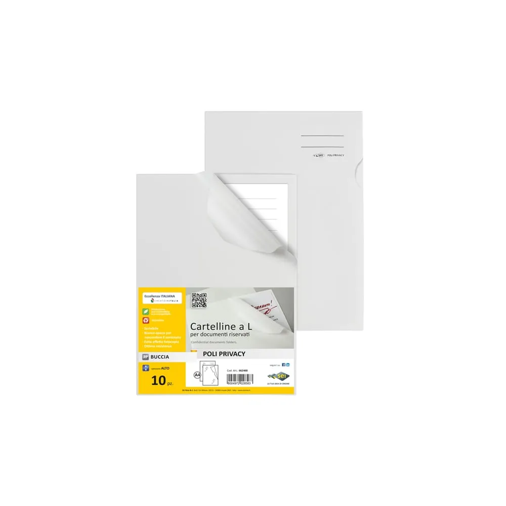Cartellina a L Poli Privacy - A4 - PP - liscio pesante - bianco opaco per documenti riservati - Sei Rota