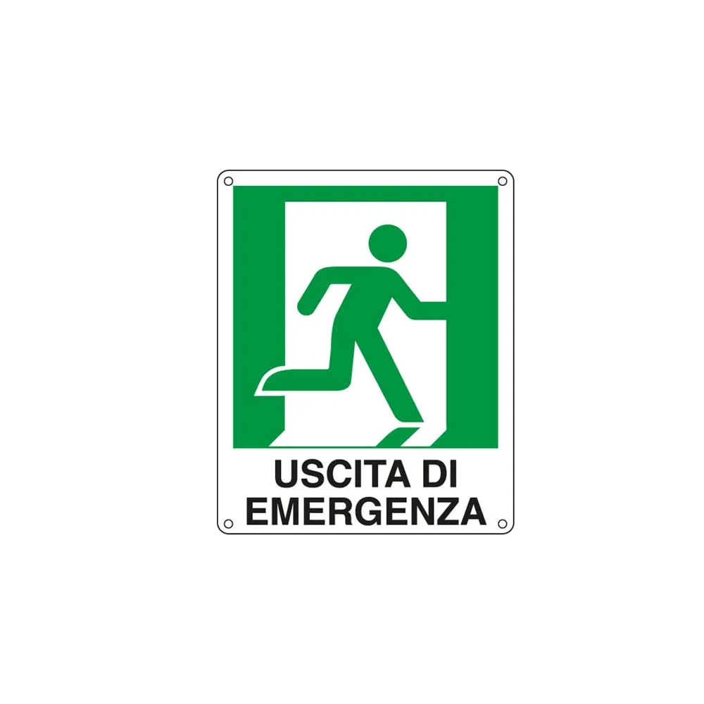 Cartello segnalatore -  25x31 cm - USCITA DI EMERGENZA (destra) - alluminio - Cartelli Segnalatori