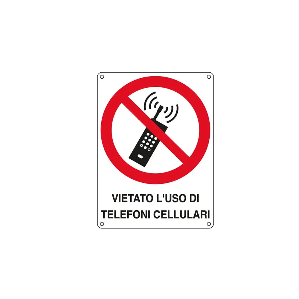 Cartello segnalatore - 16,6x23,3 cm - VIETATO L'USO DI TELEFONI CELLULARI - alluminio - Cartelli Segnalatori