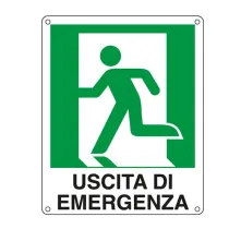 Cartello segnalatore - 25x31 cm - USCITA DI EMERGENZA (sinistra) - alluminio - Cartelli Segnalatori