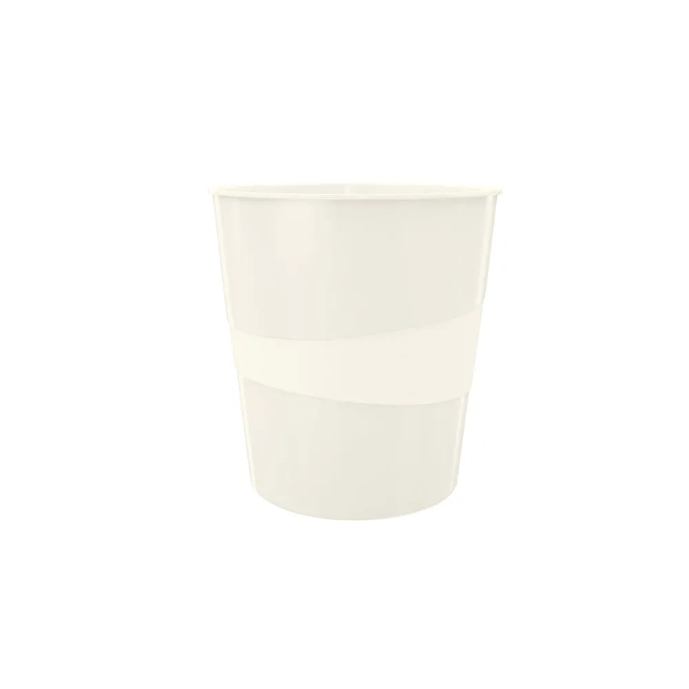 Cestino gettacarte WOW - altezza 32,4 cm - diametro 29 cm - 15 L - bianco metallizzato - Leitz