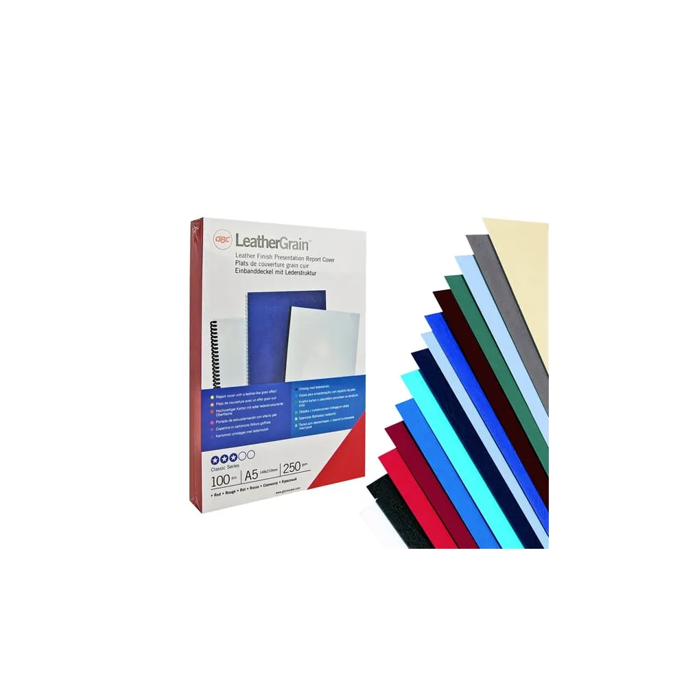 Copertine LeatherGrain per rilegatura - A4 - goffrate - blu - 250 gr - GBC - conf. 100 pezzi