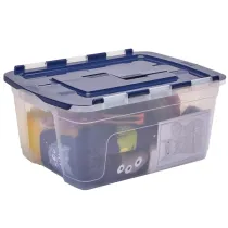Contenitore multiuso Bankers Box - 43 x 59 x 28 cm - 45 L - PP - con coperchio a cerniera blu - trasparente - Fellowes