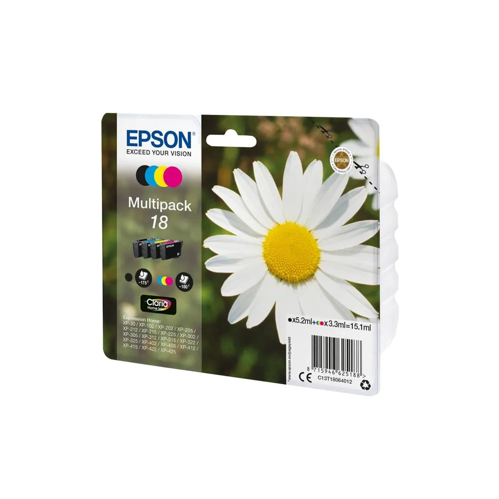 Epson - Multipack Cartuccia ink - 18 - C/M/Y/K - C13T18064012 - C/M/Y 3,3ml cad - K 5,2ml