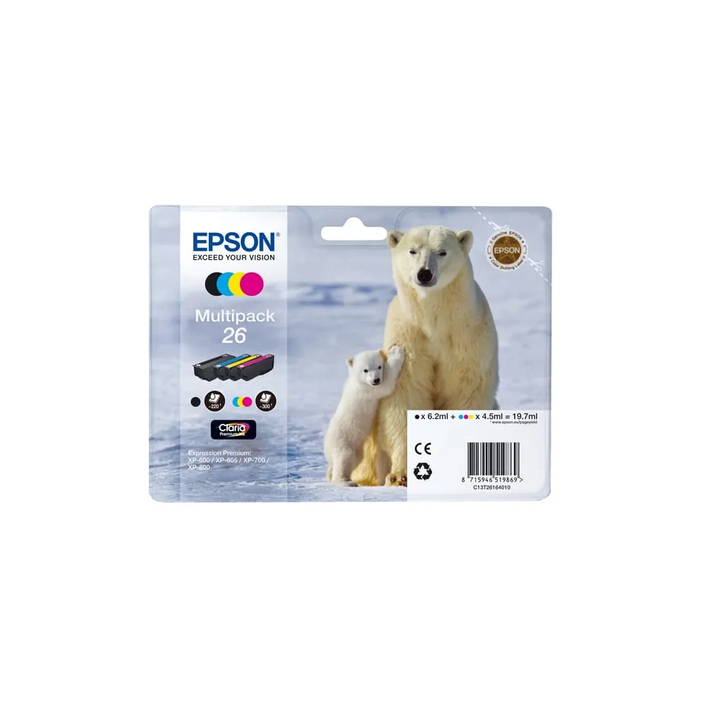 Epson - Multipack Cartuccia ink - 26 - C/M/Y/K - C13T26164010 - C/M/Y 4,5ml cad - K 6,2ml