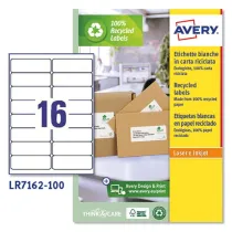 Etichette adesive - in carta riciclata - permanenti - 99,1 x 33,9 mm - 16 et/fg - 100 fogli - bianco - Avery