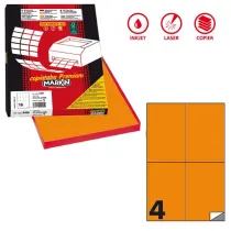 Etichette adesive C/519 - in carta - permanenti - 105 x 148,5 mm - 4 et/fg - 100 fogli - arancio fluo - Markin