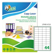 Etichette adesive LP4W - in carta - angoli arrotondati - permanenti - 47,5 x 25,5 mm - 44 et/fg - 100 fogli - bianco - Tico