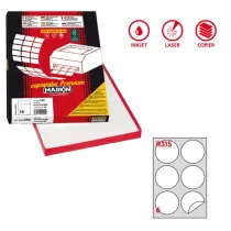 Etichette adesive R/315 - in carta - permanenti - tonde - diametro 85 mm - 6 et/fg - 100 fogli - bianco - Markin