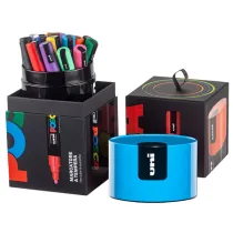 Gift Box c/coperchio blu 18 marcatori Uni Posca PC5M punta media col.ass. UNI