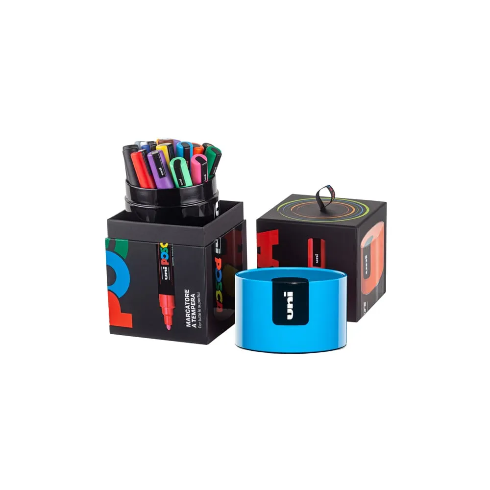 Gift Box c/coperchio blu 18 marcatori Uni Posca PC5M punta media col.ass. UNI