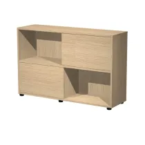 Libreria bassa Tetris a 2 ripiani ante scorrevoli - 120x35x79 cm - rovere/rovere
