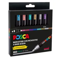 Marcatore Uni Posca PC5M - punta media 1,8-2,5 mm - colori assortiti metal - Uni Mitsubishi - conf. 8 pezzi
