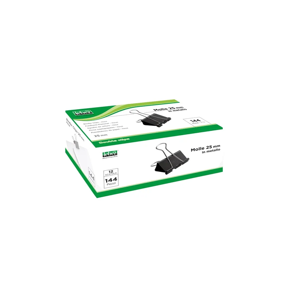 Molla Double Clips - 2,5 cm - nero - Lebez - conf. 12 pezzi