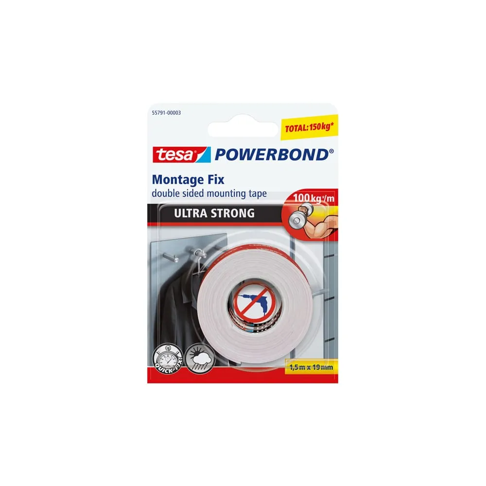 Nastro biadesivo Powerbond Ultra Strong - 19 mm x 1,5 m - acrilico - bianco - Tesa