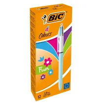Penna a sfera a scatto  multifunzione  4 Colours Fun  - punta 1,0mm - rosa, verde chiaro, turchese, viola - Bic - conf. 12 pezz