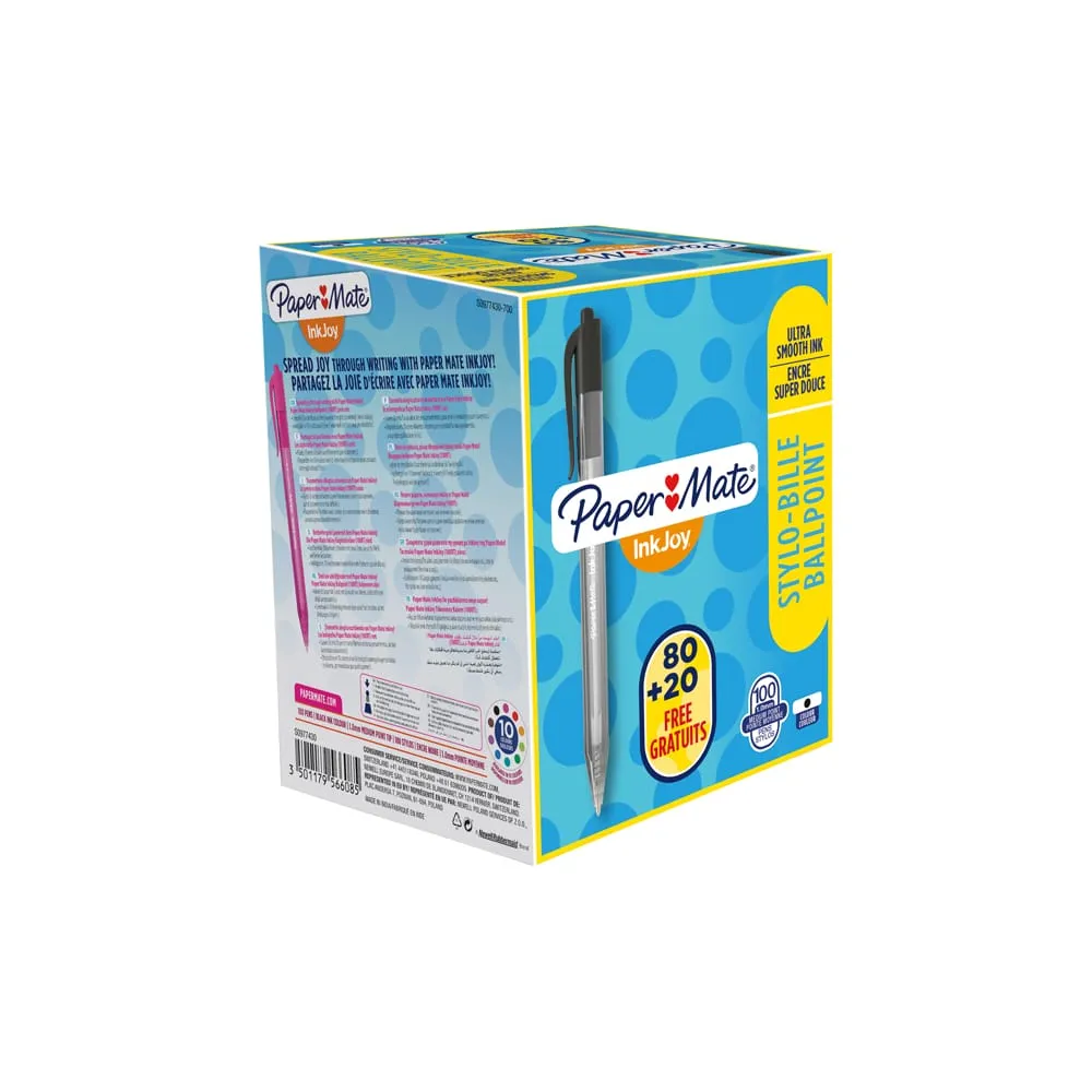 Penna a sfera a scatto Inkjoy 100 RT - punta 1,0mm - nero  - Papermate - conf. 80+20 pezzi
