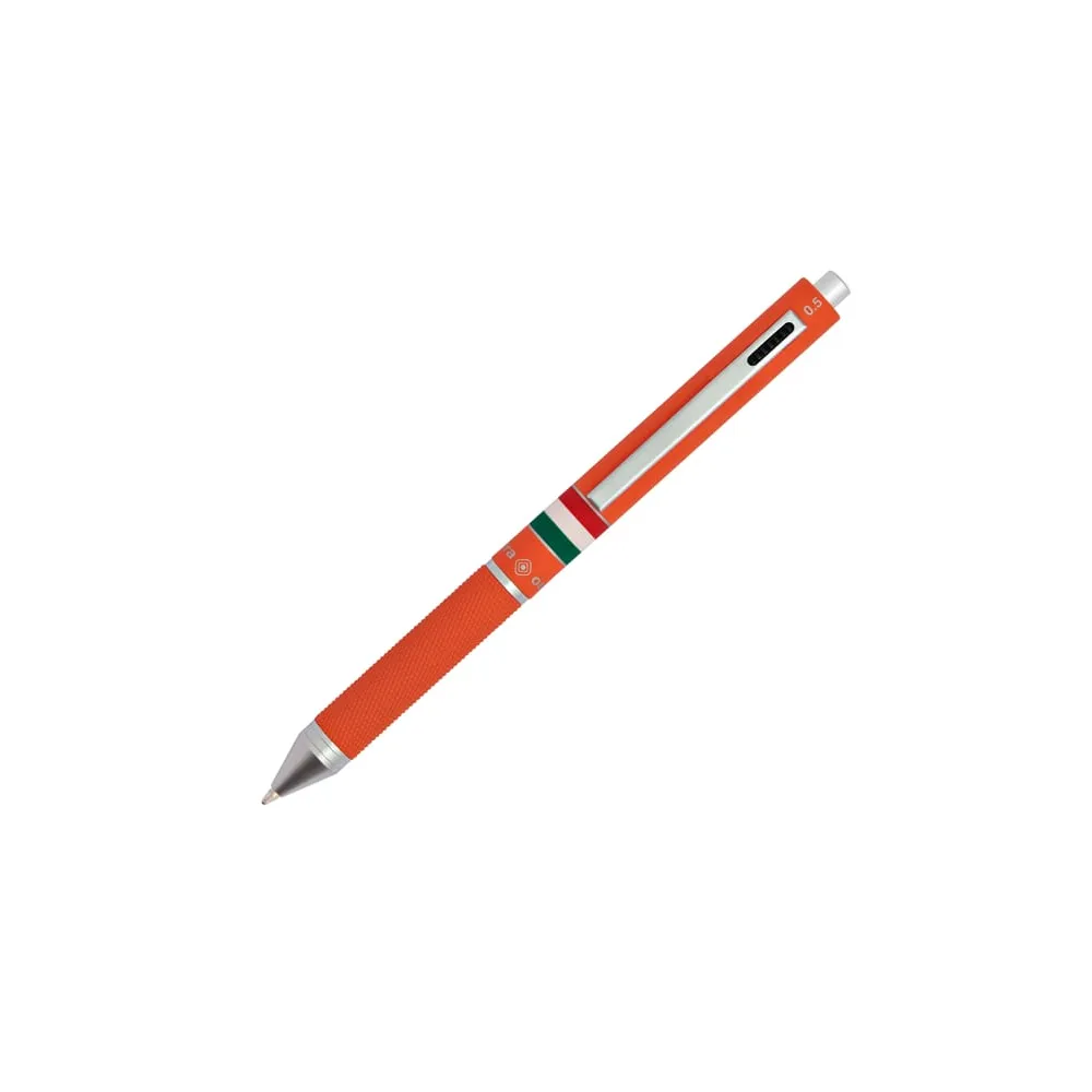 Penna a sfera a scatto multifunzione - fusto verde arancione gommato Italia - Osama