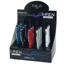 Penna a sfera mini I-PEN 2 in1 - puntale touch - colori assortiti - Lebez - expo 15 pezzi