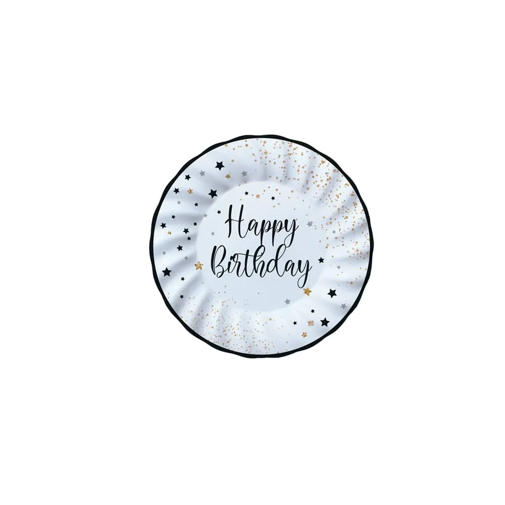 Piatto Happy Birthday - diametro 20 cm - carta - Big Party - conf. 8 pezzi