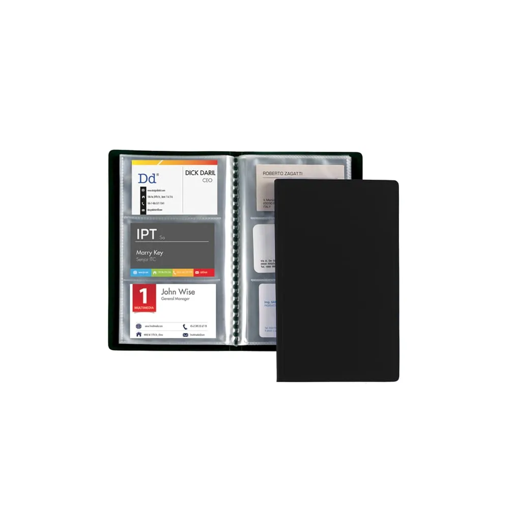 Porta biglietti da visita - 20 buste con 3 tasche ciascuna - 12,5x20,5 cm - nero - Favorit