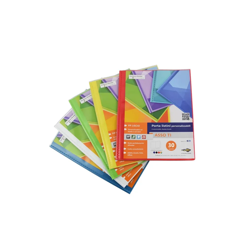 Portalistini Asso TI - personalizzabile - PP liscio - 22 x 30 cm - 30 buste - colori assortiti - Sei Rota