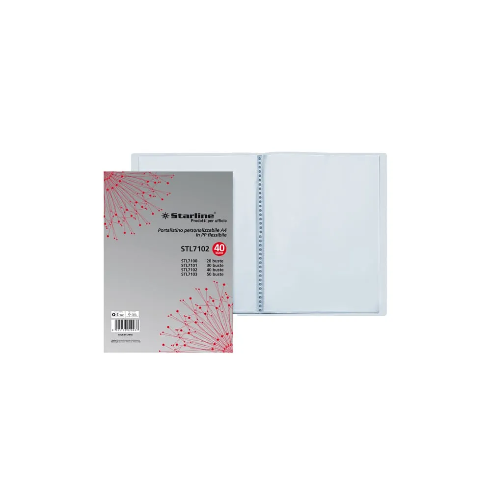 Portalistini personalizzabile - PP - 22 x 30 cm - 40 buste - trasparente - Starline